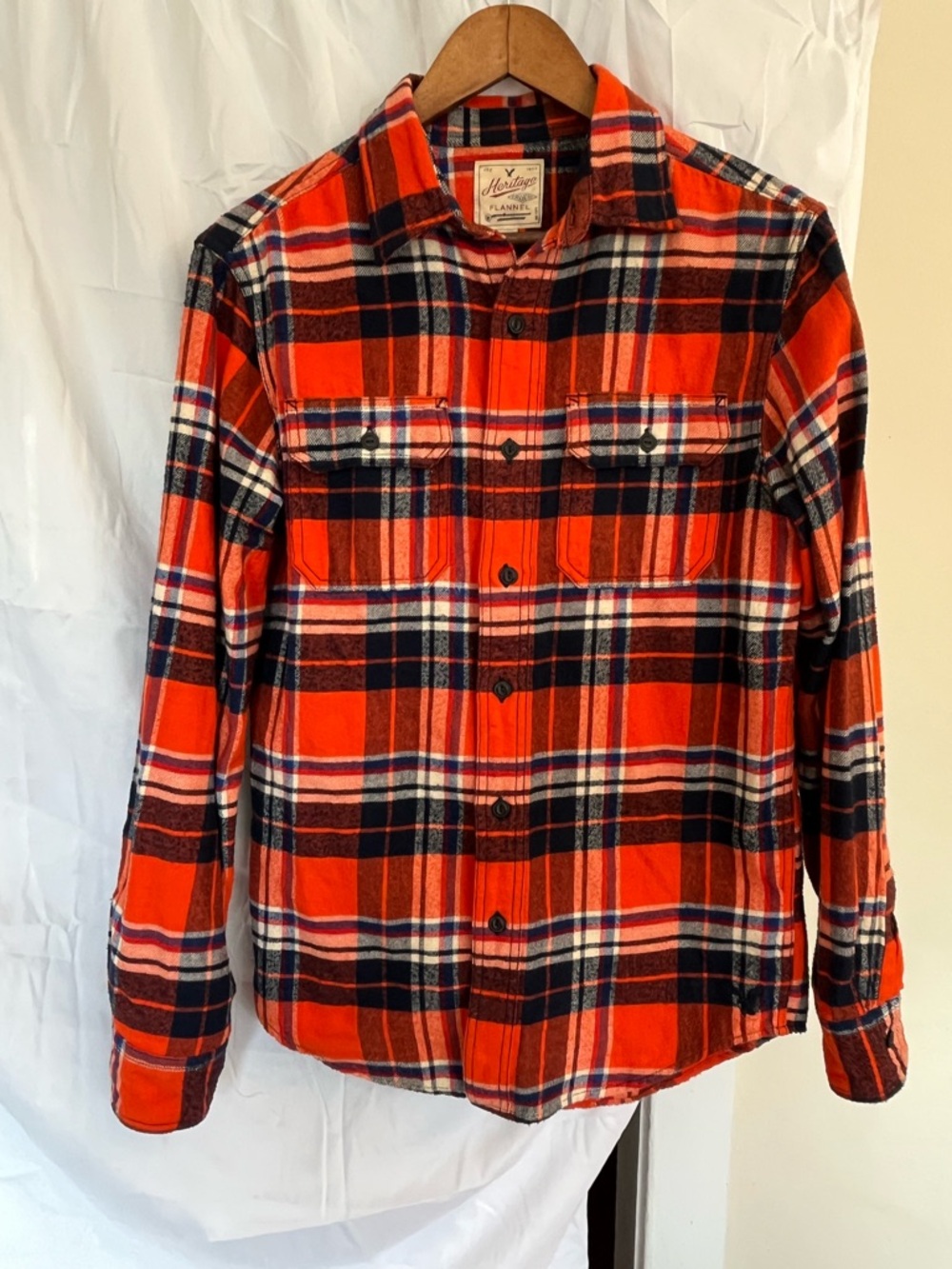 AEO Heritage American Eagle Outfitters Orange & Navy Flannel Shirt 90s Grunge